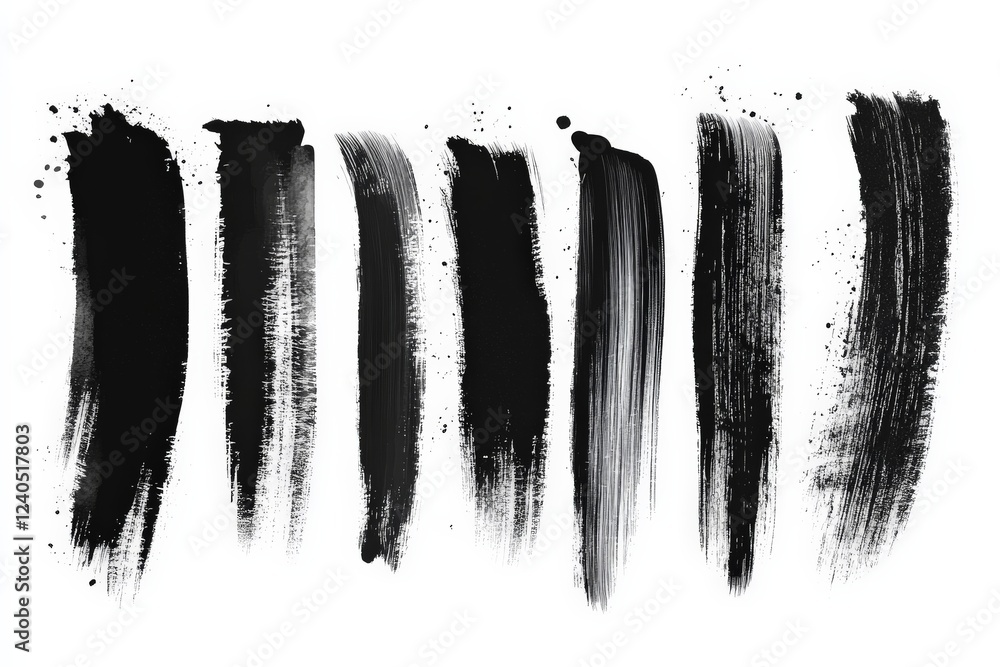 Leinwandbilder Black brush strokes on white canvas showcasing various textures and patterns for artistic design and creativity