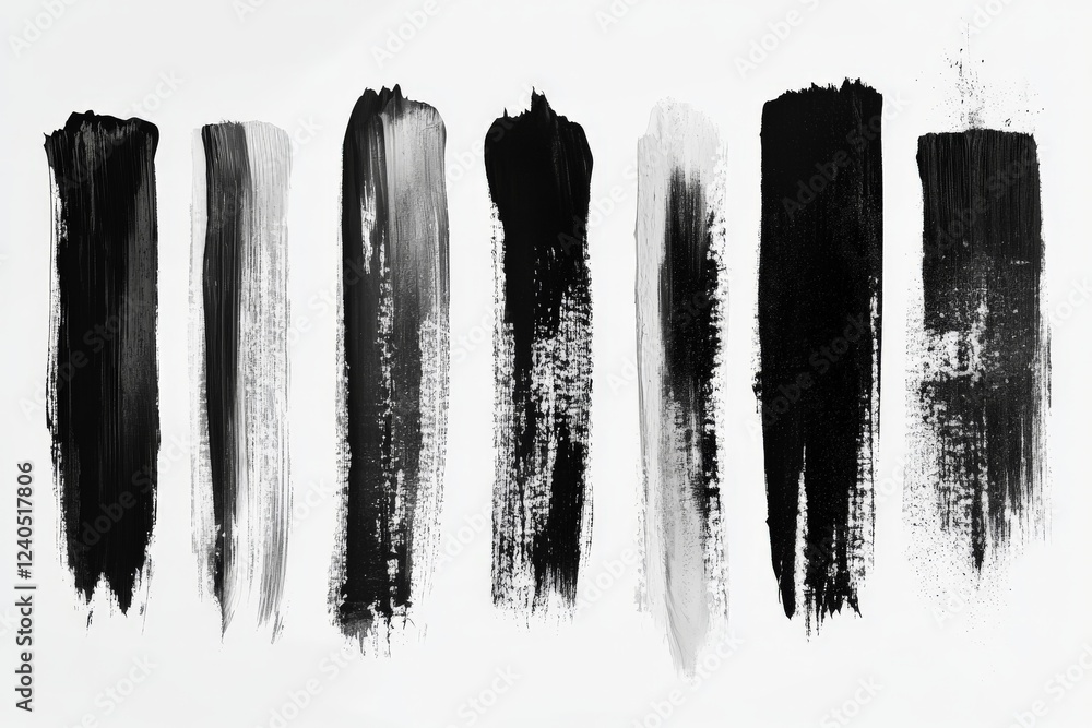 Poster diversity of black paint strokes on canvas showcasing texture and shades in modern artistic expressi