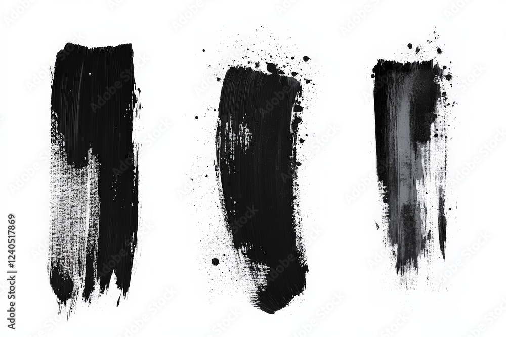 Poster abstract black brush strokes on white background showcasing various textures and artistic styles