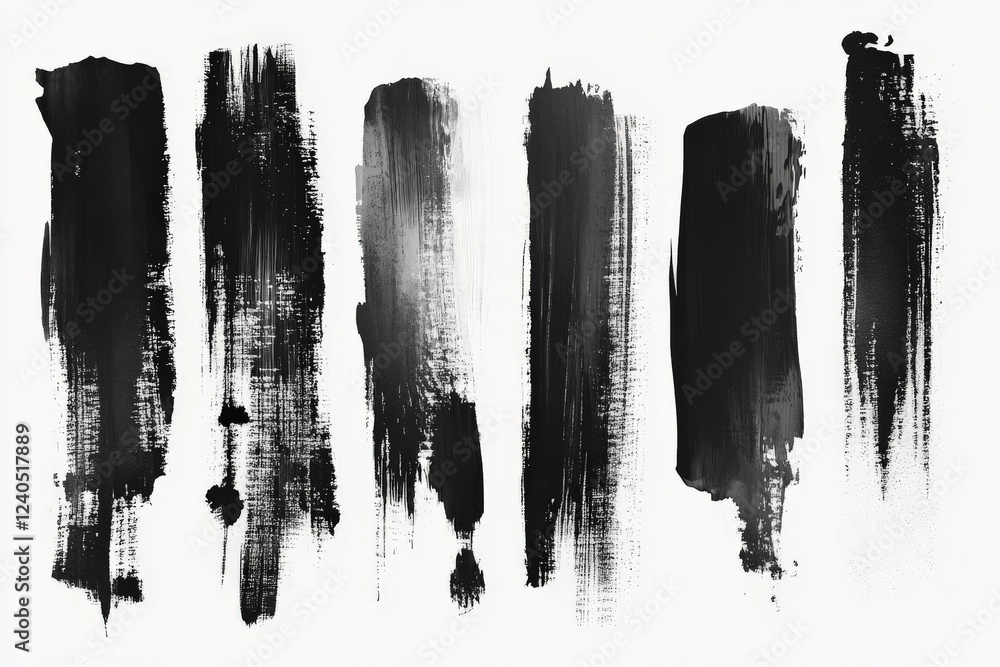 Aufkleber Artistic black brush strokes display on canvas creating bold visual contrasts and textures in modern abstract design