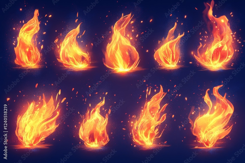 Poster dynamic flames displaying vibrant colors and motion effects in a dark background