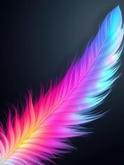 Obraz premium Softly glowing colorful feathers against a dark metallic grey background , nocturnal scene, metallic grey