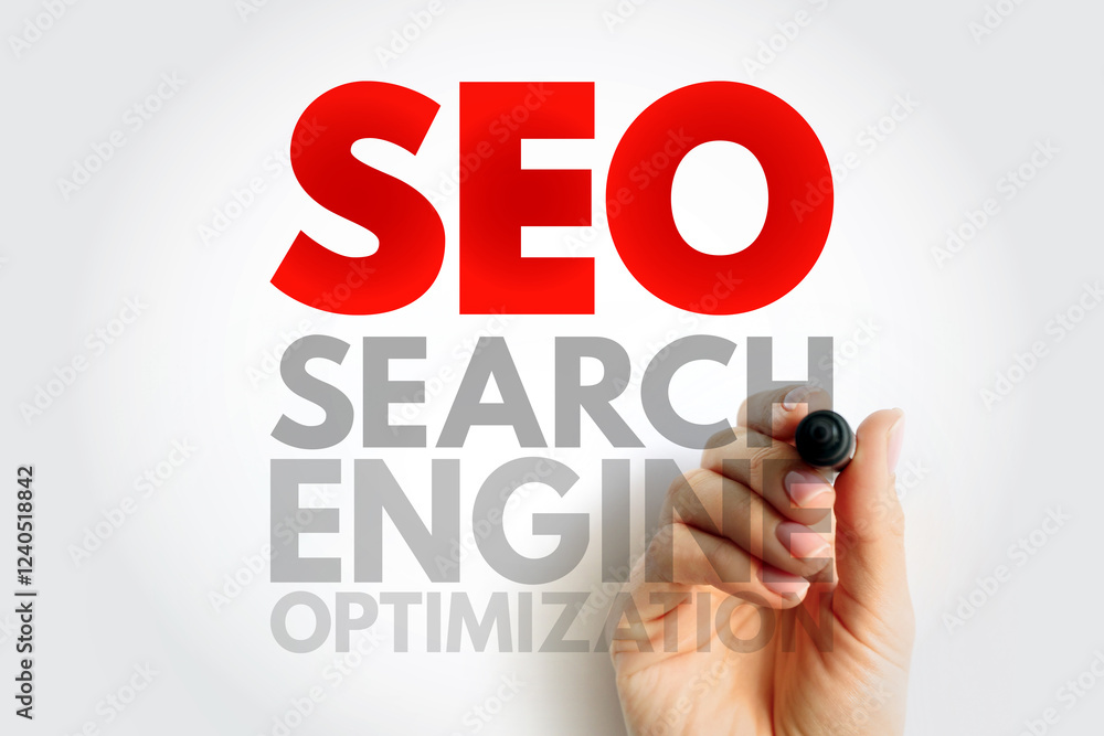 Poster seo search engine optimization acronym - process of improving the quality and quantity of website tr