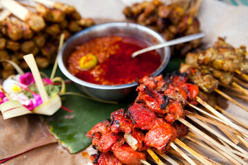 Grilled Chicken Satay Skewer Street Food Indonesia