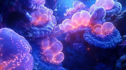 Bioluminescent Sea Anemones Glowing in the Deep Ocean