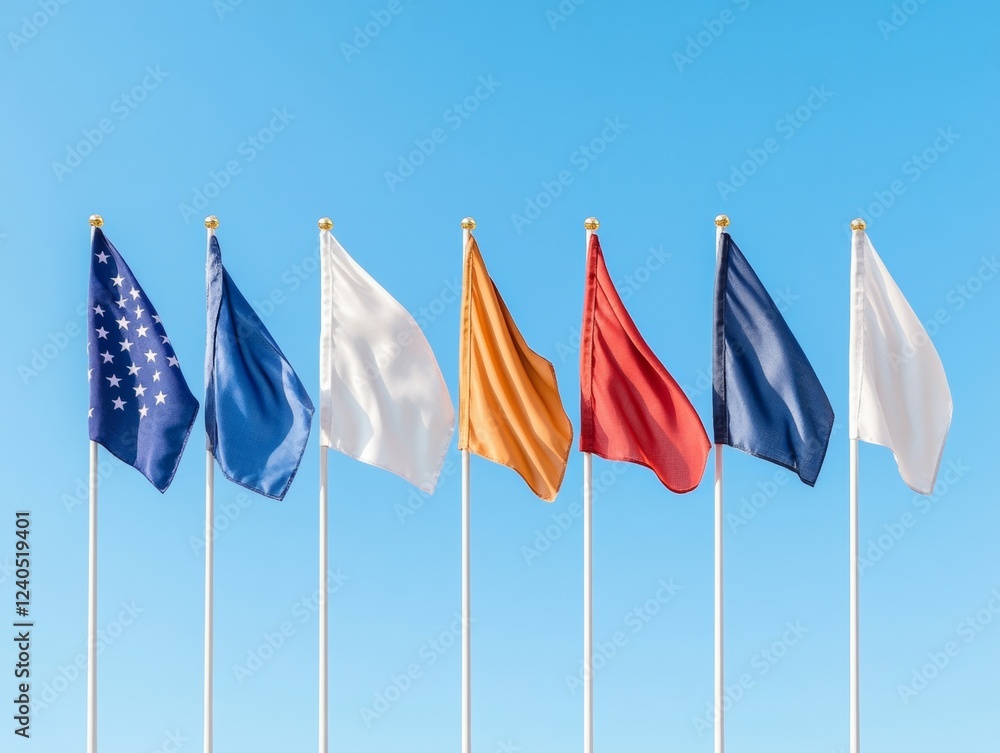Poster global harmony flag display contemporary fabric showcase of national colors on minimal blue backgrou