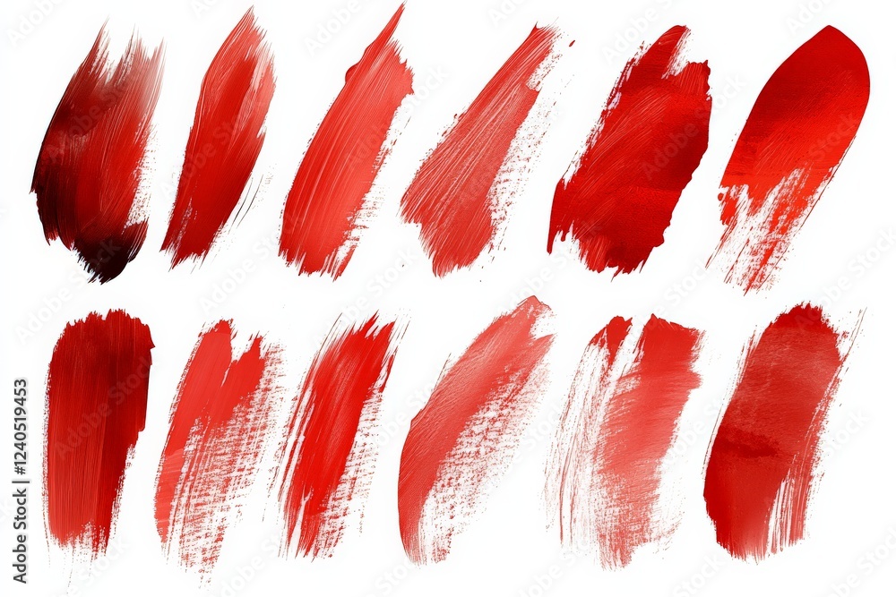 Poster Various shades of red paint displayed in brush stroke patterns on a canvas during an art project