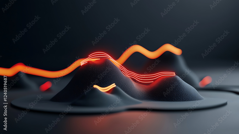 Poster dynamic neon electric surges mapping digital topography virtual landscape 3d render futuristic envir