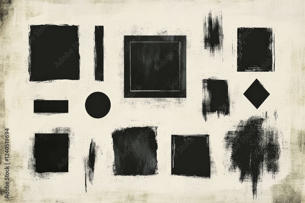 Poster Abstract black shapes create an intriguing modern art composition on a light background