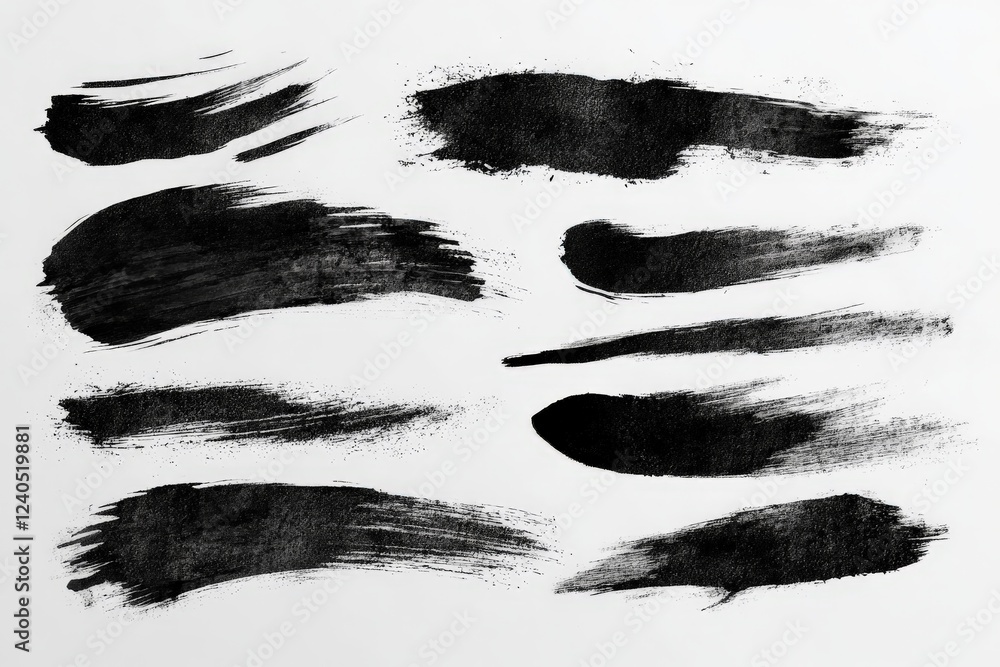 Poster Black brush strokes on white canvas creating abstract art for design and creativity projects