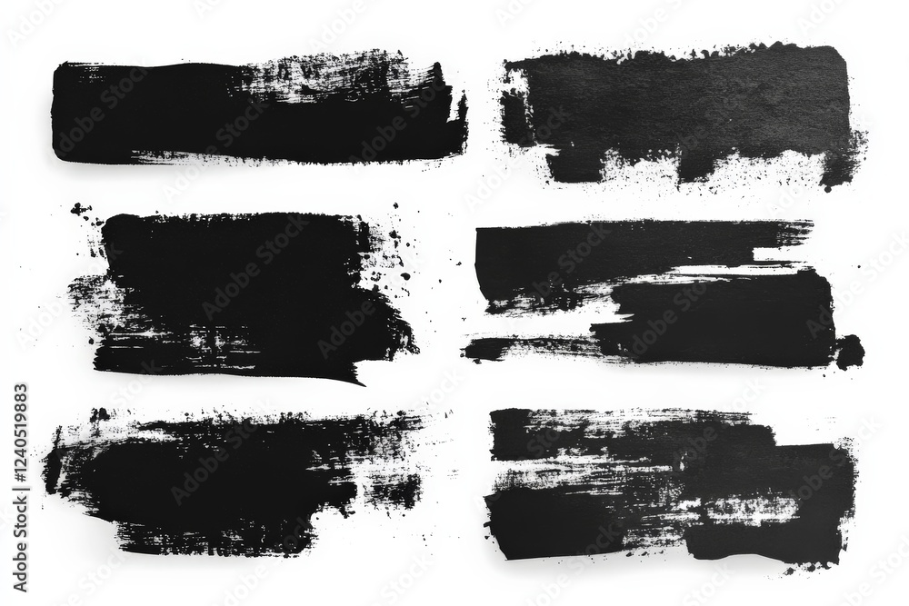 Poster Multiple strokes of black paint displayed in a creative arrangement on a white background
