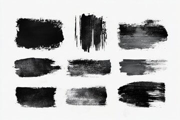 Various black and gray brush strokes arranged in a grid pattern on a white background