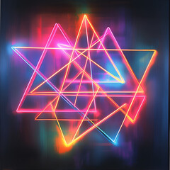 Fototapeta premium Neon Geometry: An intricate arrangement of glowing neon triangles in vibrant colors, creating a mesmerizing abstract design. The interplay of light and shape evokes a sense of modern artistry.