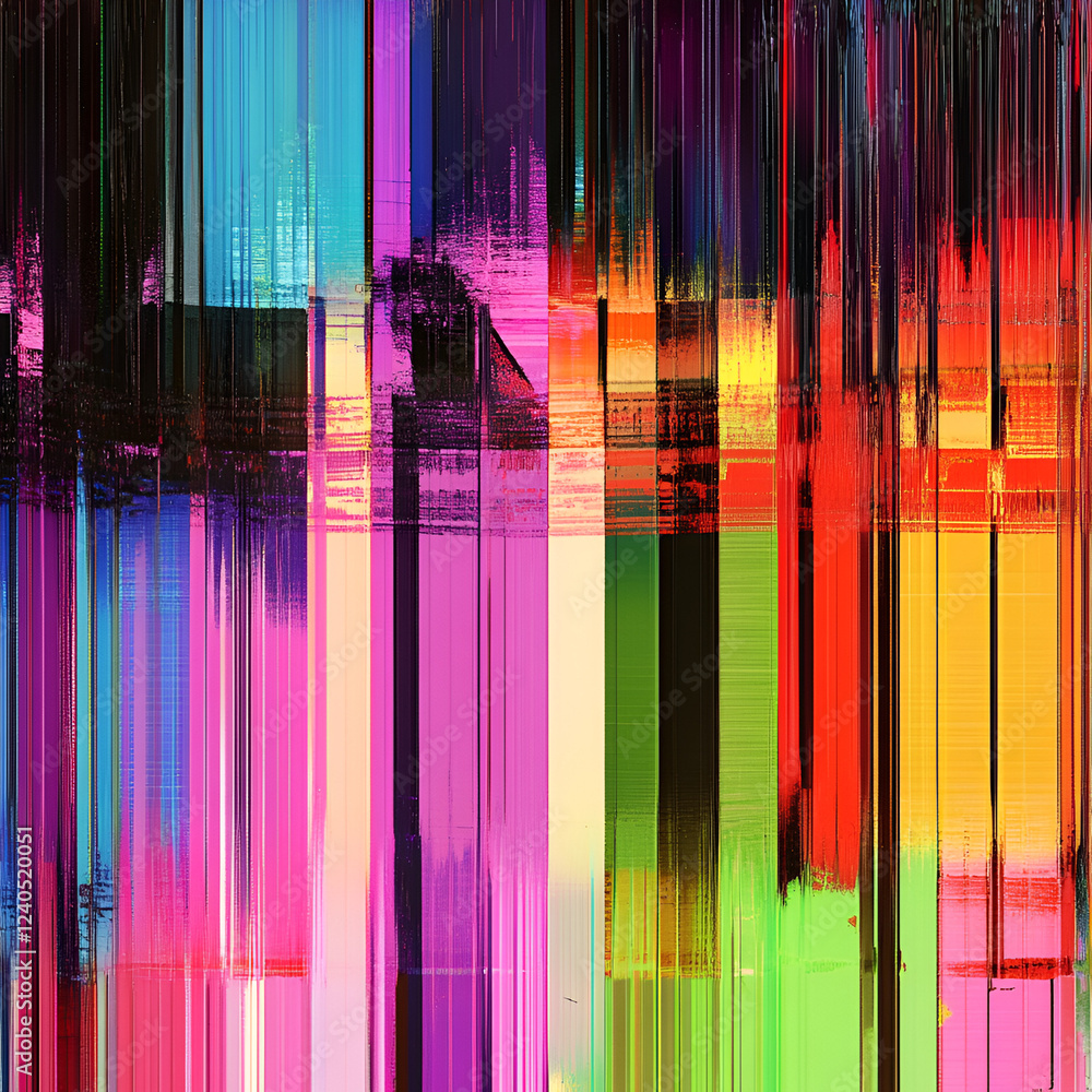 Poster chromatic cascade: an abstract artwork bursts with a kaleidoscope of vivid colors, featuring a dynam