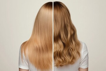 Fototapeta premium Comparison of hair transformation showcasing thin hair on the left and thick, voluminous hair on the right. Generative AI