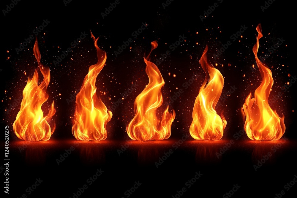 Poster Vibrant flames dance against a dark background, creating a captivating visual display of warmth and energy