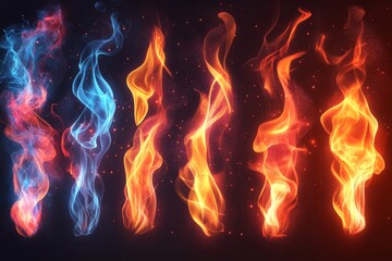 Fototapeta premium Vibrant flames in varied colors showcasing the beauty of fire in motion and light patterns