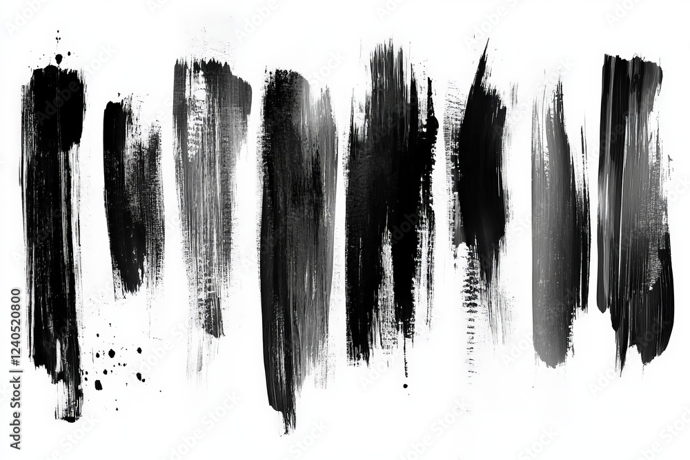 Poster monochromatic brush strokes create dynamic textures in black and gray on white canvas