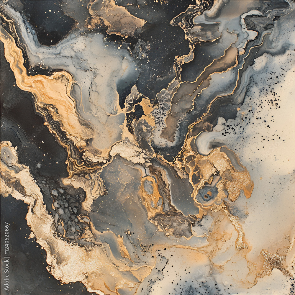 Poster golden marble swirl: a mesmerizing display of swirling gold and charcoal pigments intermingle, creat