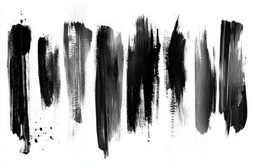 Monochromatic brush strokes create dynamic textures in black and gray on white canvas