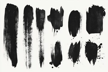 Black paint strokes arranged in various shapes and sizes on a light background