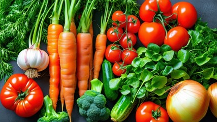 A vibrant assortment of fresh vegetables on a dark background
