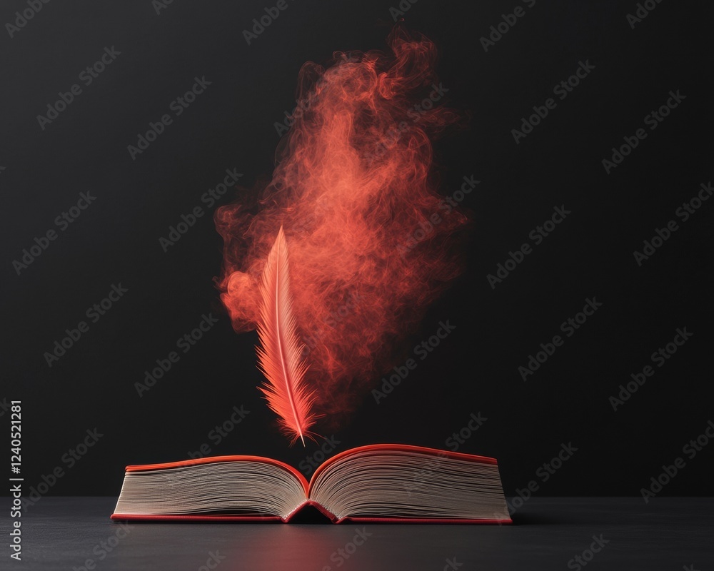 Aufkleber illuminated literary vision dynamic vibrant light burst from open book with feather quill - creative
