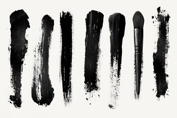 Black paint strokes with a brush arranged creatively on a light background for art design ideas