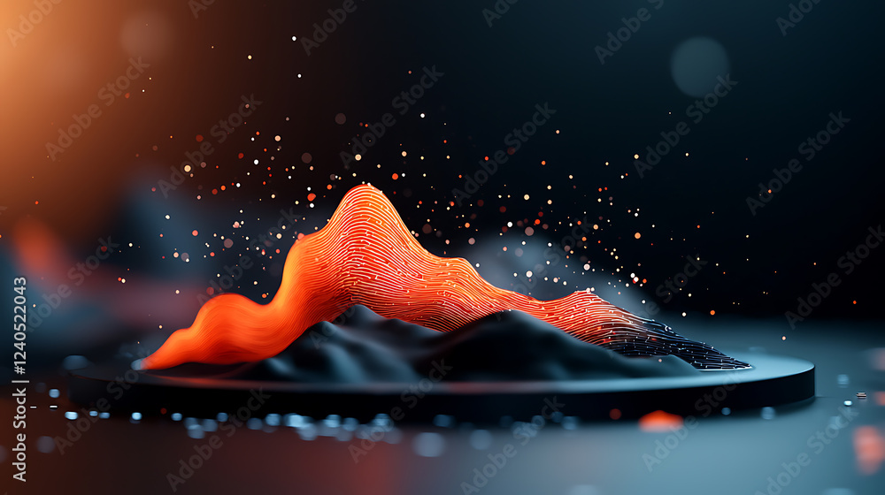Poster dynamic pulsating electric waves over a holographic surface abstract art installation modern digital