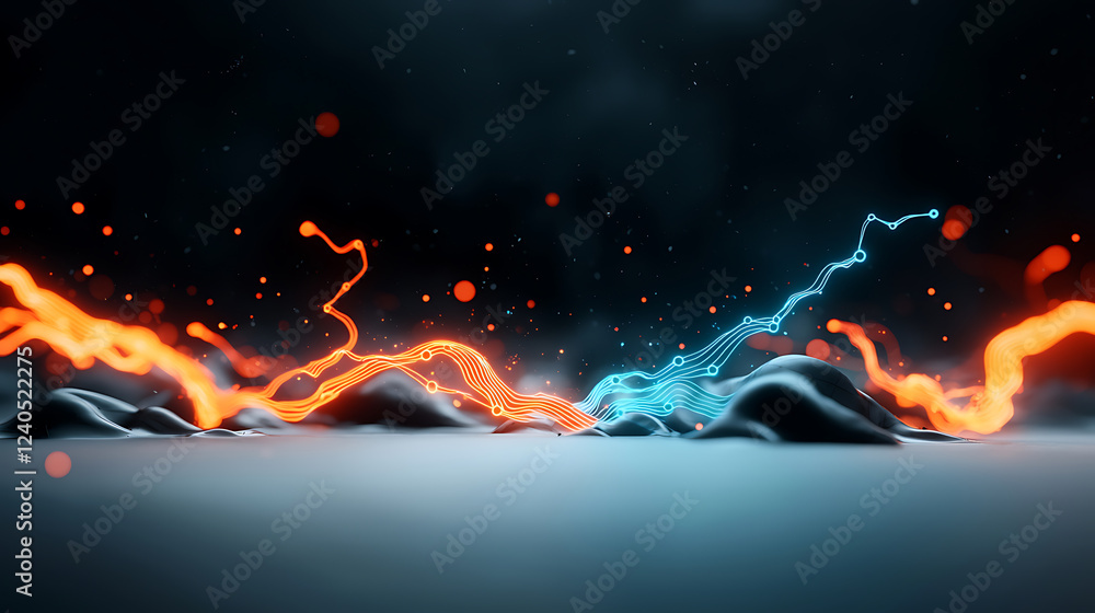 Poster dynamic pulses of electric energy creating intricate patterns in a surreal environment for abstract 