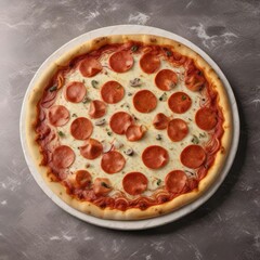 Plain baked pizza crust on a marble table in a plate , meal, baked, marble