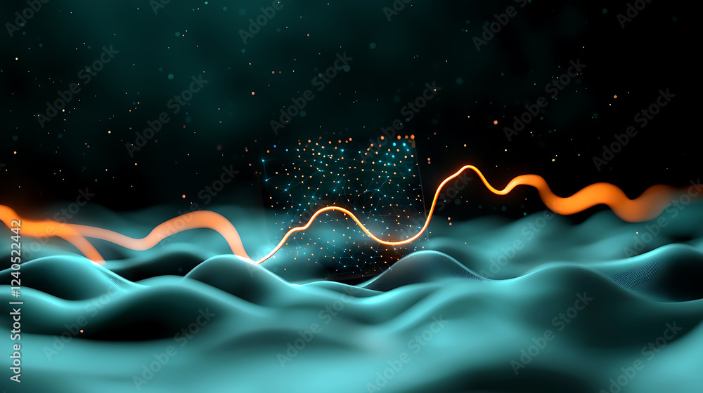 Aufkleber dynamic electric waveforms flowing across a holographic surface digital art abstract environment hig