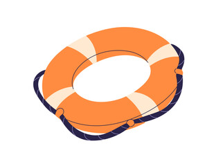 Lifebuoy, safety ring for rescue, emergency in water. Life buoy, lifesaver equipment with rope. Survival, rubber saver for sea accident. Flat vector illustration isolated on white background
