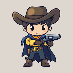A Cute cartoon cowboy with Gun vector illustration 