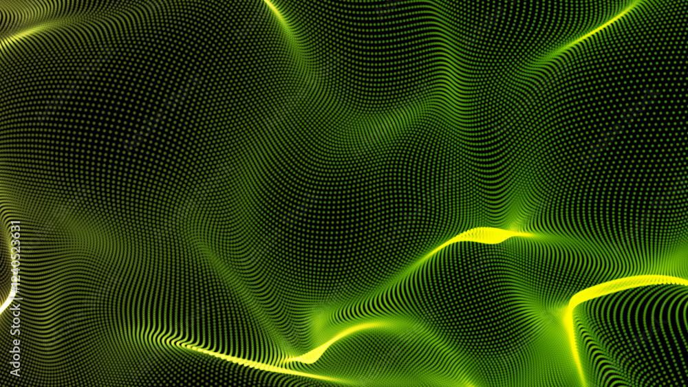 Poster flowing dots particles wave pattern 3d curve halftone background. dot wave wallpaper. concept of tec