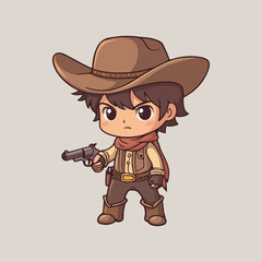 A Cute cartoon cowboy with Gun vector illustration 