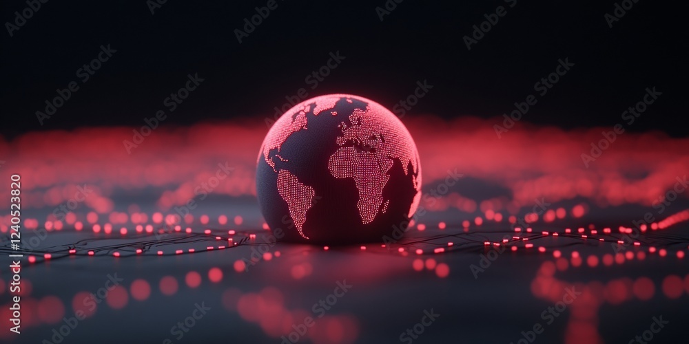 Aufkleber Futuristic Digital Connectivity Luminescent Cities on Circuit Board Globe - Global Tech Network Visualization for Innovative Business Strategies and Data Solutions