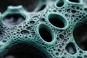 Close-up view of intricate textured surface showcasing holes and patterns in a natural material found by the ocean