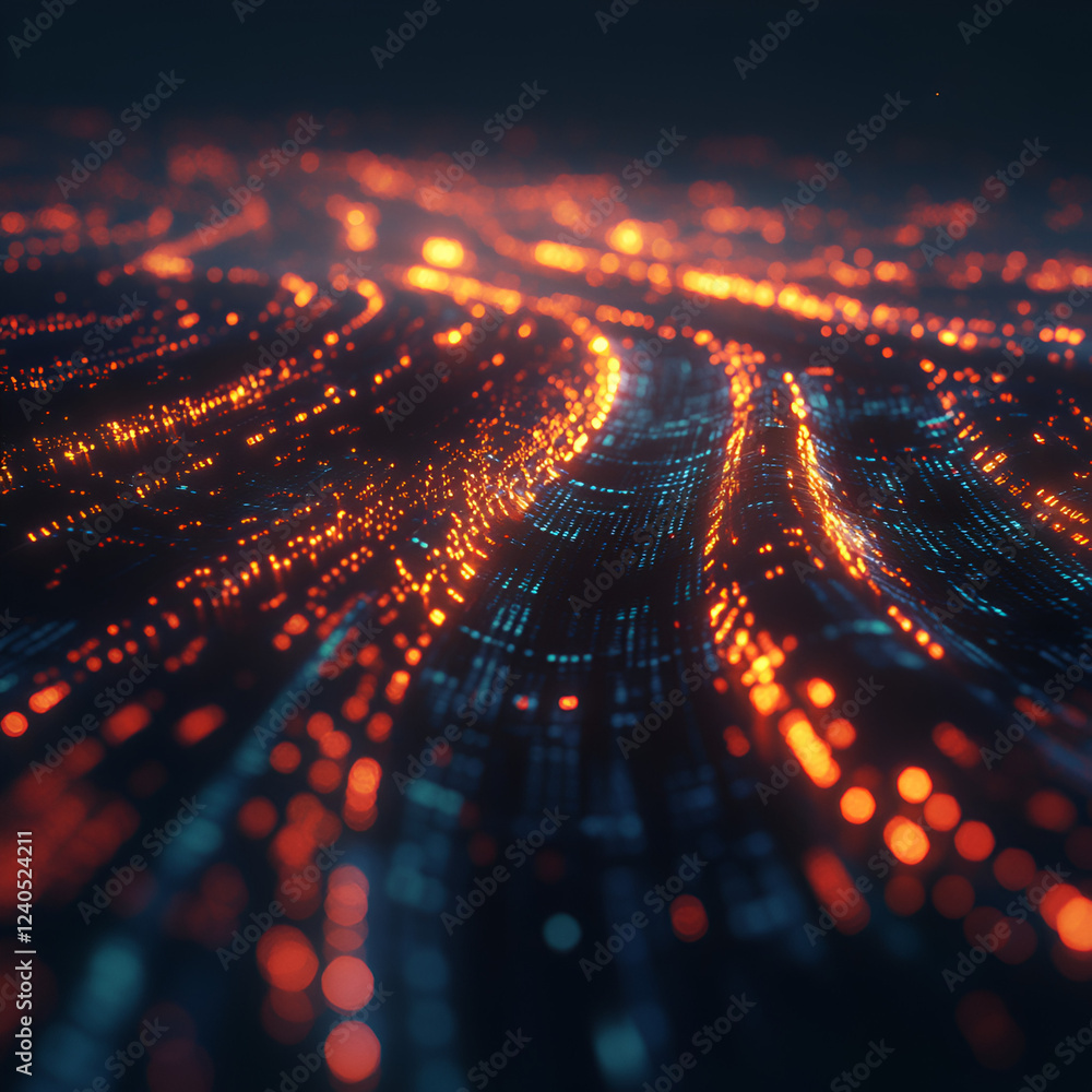Aufkleber digital flow: an abstract representation of data streams, with glowing orange and blue lights sugges