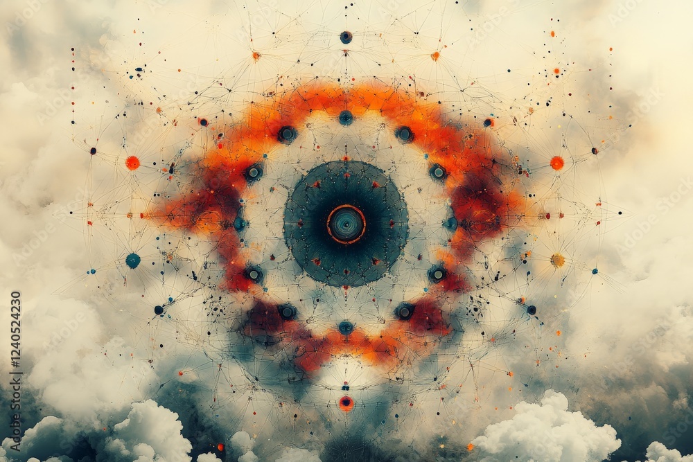 Leinwandbilder Colorful abstract patterns in a cosmic design showcasing intricate details and vibrant hues on a cloudy background