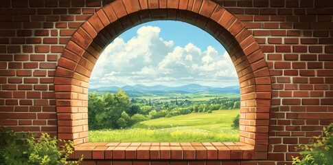 Brick Archway Framing Scenic Rural Vista