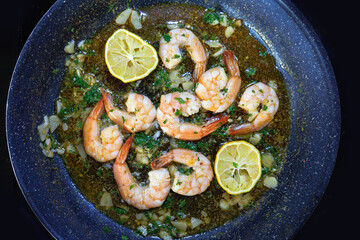 close up of gambas al ajillo dish