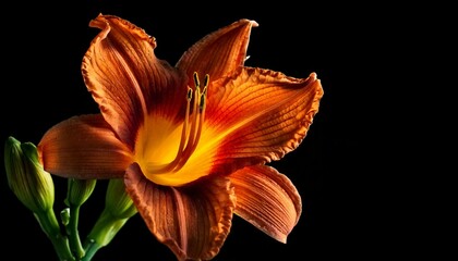 Obraz premium close up of Daylily flower, black background, copy space