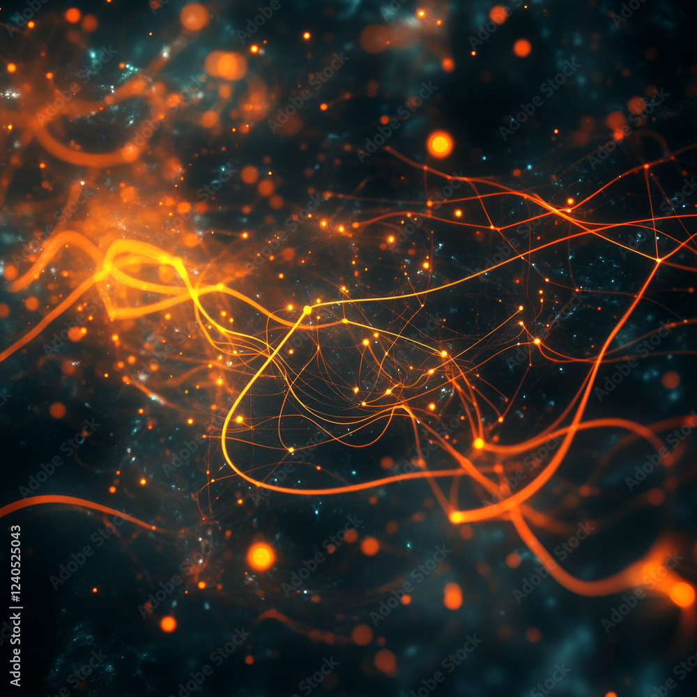 Fototapete Digital Connectivity: An abstract and dynamic image of interconnected lines and points of light creates a mesmerizing display of the digital world, representing the flow of data and information.