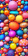 Fototapeta premium Colorful collection of textured, glossy spheres and orbs in various sizes and vibrant patterns