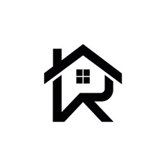 Modern Real Estate Logo Design with Letter R and House Symbol.