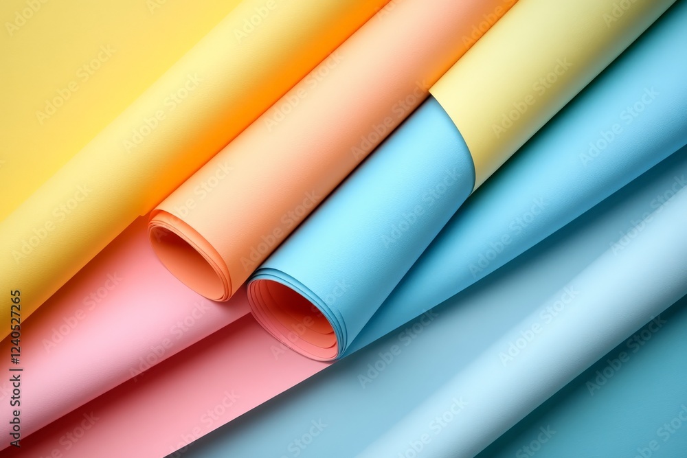 Poster colorful rolls of craft paper arranged neatly showcasing a vibrant selection for artistic projects a