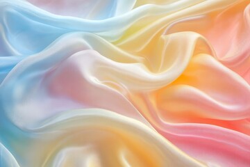 Beautifully draped silk fabric in soft pastel colors, showcasing elegant textures and smooth waves under gentle light