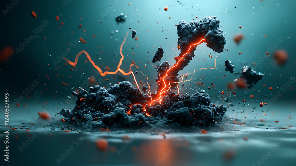 Poster technological lightning storms erupting from rendered clouds studio environment digital art dramatic