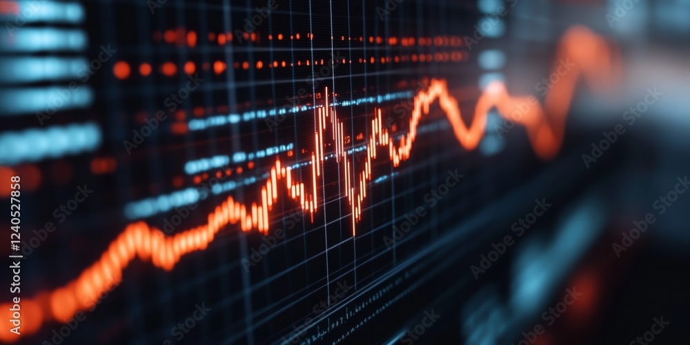 Poster Futuristic Financial Display Digital Stock Market Graph on LED Screens - Advanced Business Analytics and Data Visualization for Strategic Investment Decisions